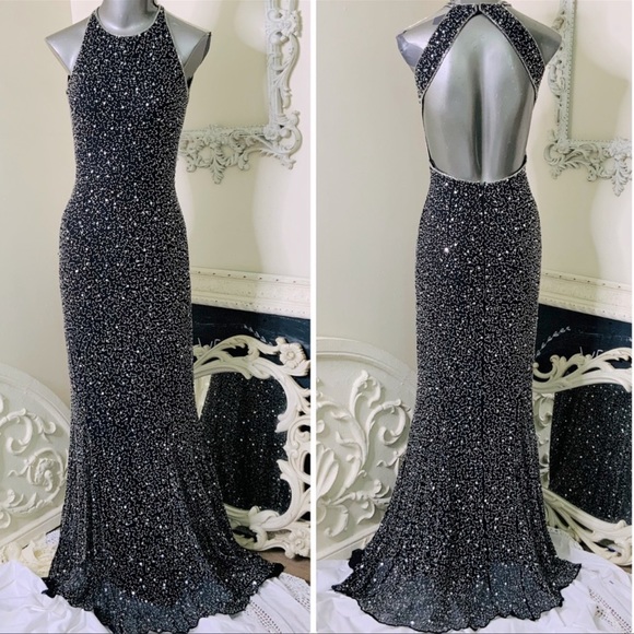 SCALA 77335 Sequined High Halter Backless Gown - Picture 6 of 8